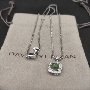 David Yurman 925 Silver Necklace with Green Stone